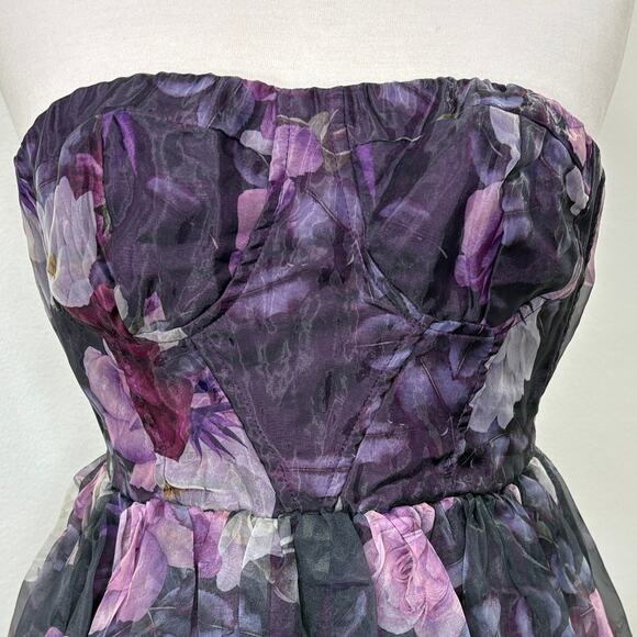 Lulus XS Bustier Strapless Maxi Dress Corset Purple Floral Fairy Prom Formal - Picture 5 of 12